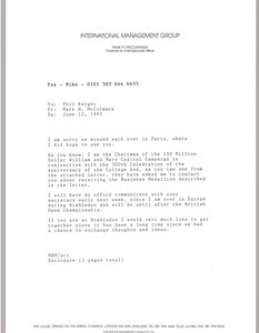 Fax from Mark H. McCormack to Phil Knight