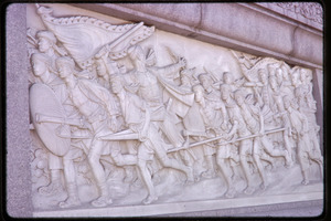 Tiananmen Square: detail of monument to revolutionary struggle at mausoleum of Mao Zedong