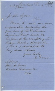 Letter from E. Evans to Joseph Lyman