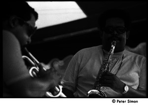 Cannonball Adderley (sax) and Nat Adderley (cornet), with the Cannonball Adderley Sextet, performing at Jackie Robinson's jazz concert