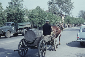 Horse and cart with cask