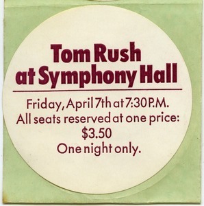 Tom Rush at Symphony Hall, Friday, April 7th at 7:30 p.m.