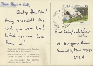 Postcard from Howi Cahn and Judi Chamberlin to themselves