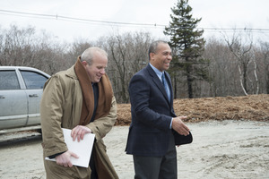 Gov. Deval Patrick (right) and Massachusetts Municipal Wholesale Electric Company CEO, Ronald Di Curzio, arriving for ribbon cutting ceremony, Berkshire Wind Power Project