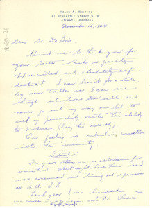 Letter from Helen A. Whiting to W. E. B. Du Bois