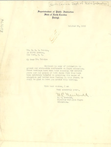 Letter from North Carolina Department of Public Instruction to W. E. B. Du Bois