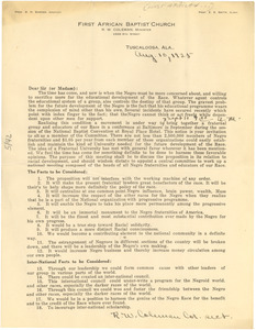 Circular letter from First African Baptist Church to W. E. B. Du Bois