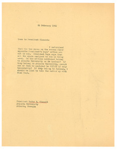 Memorandum from W. E. B. Du Bois to Rufus E. Clement
