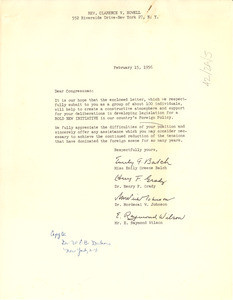 Letter from Emily Greene Balch, Henry F. Grady, Mordecai W. Johnson, and E. Raymond Wilson to Rev. Clarence V. Howell