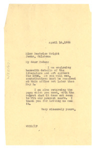 Letter from W. E. B. Du Bois to Beatrice Wright