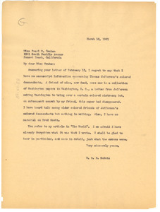 Letter from W. E. B. Du Bois to Pearl M. Graham