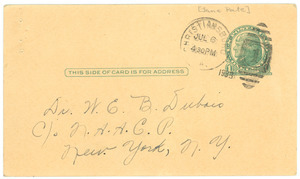 Postcard from Jane Pate to W. E. B. Du Bois