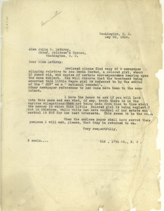 Letter from James C. Waters Jr. to Julia C. Lathrop