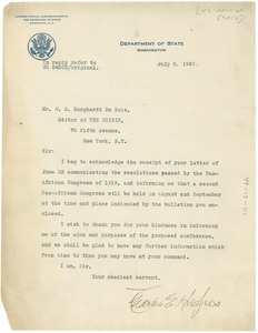 Letter from United States Dept. of State to W. E. B. Du Bois