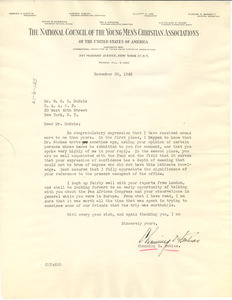 Letter from Channing H. Tobias to W. E. B. Du Bois