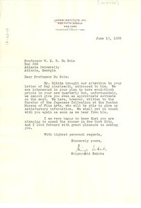 Letter from Shigeyoshi Sakabe to W. E. B. Du Bois