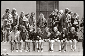 May Day demonstrations and street actions by the Justice Department: antiwar protesters seated by Department of Justice building