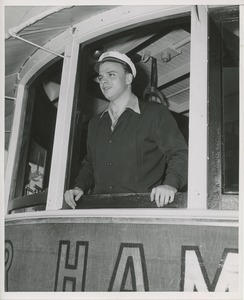 Jack Farrington in captain's wheelhouse