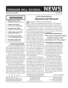 Mission Hill School newsletter, June 10, 2005