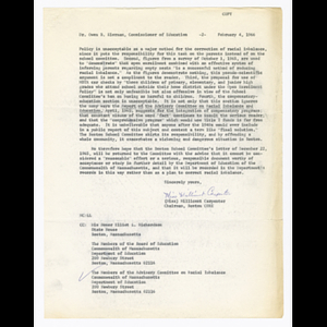 Page two of letter from Miss Millicent Carpenter about criticism of Boston School Committee's plan to combat racial imbalance