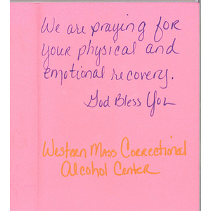 Card from a woman at the Western Massachusetts Correctional Alcohol Center