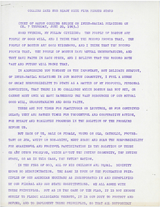 Text of a speech given by Mayor John Collins