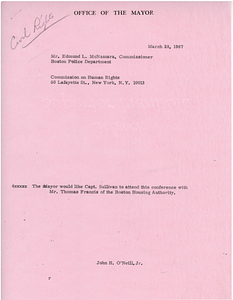 William H. Booth letter to Mayor John Collins with accompanying conference announcement
