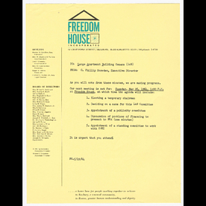 Letter from Otto Snowden to Large Apartment Building Owners (LAB) about meeting to be held Mary 26, 1964 at Freedom House
