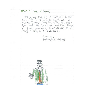 Letter of condolence and encouragement from a student at Rancho Gabriella Elementary School (Surprise, Arizona)