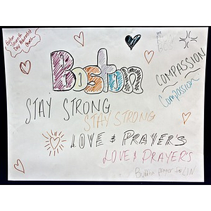 "Boston Stay Strong" poster left at the Copley Square Memorial by Boston Seventh Day Adventist Church