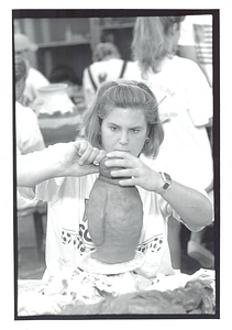 Student molding clay in art class at springfield college (c. 1993)