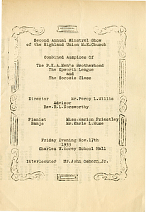 Highland Union M.E. Church show program (1933)