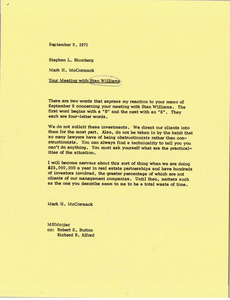 Memorandum from Mark H. McCormack to Stephen L. Blumberg