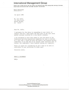 Letter from Mark H. McCormack to Leo Jaffe