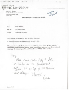 Fax from Susan Pettyjohn to Mary Wenzel