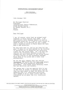 Letter from Mark H. McCormack to Philippe Chatrier