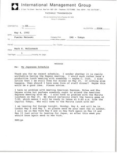 Fax from Mark H. McCormack to Fumiko Matsuki