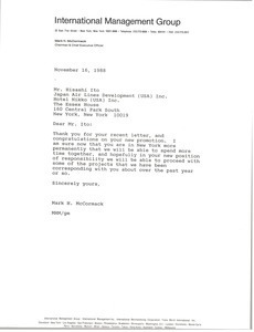 Letter from Mark H. McCormack to Hisashi Ito