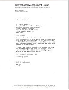 Letter from Mark H. McCormack to David Newkirk