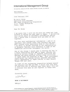 Letter from Mark H. McCormack to Keiji Shima