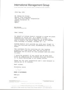 Letter from Mark H. McCormack to Johnny De Vicuna