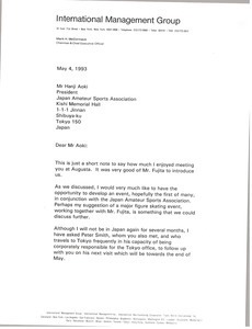 Letter from Mark H. McCormack to Hanji Aoki