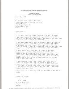 Letter from Mark H. McCormack to Emilio Diez Barroso Azcarraga