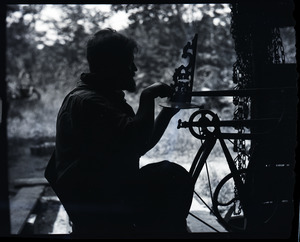 Charles Coffin, The Maine Hermit, using a jigsaw