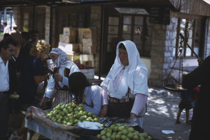 Pear seller at market