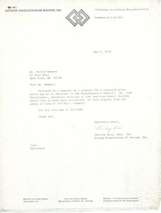 Letter from Shirley Rice to Harold S. Remmes