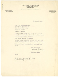 Letter from Cooper Union to W. E. B. Du Bois