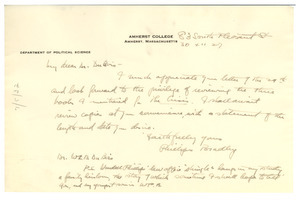 Letter from Phillips Bradley to W. E. B. Du Bois