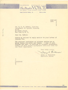Letter from Doxey A. Wilkerson to W. E. B. Du Bois