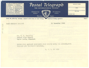 Telegram from W. E. B. Du Bois to National Urban League of Saint Louis